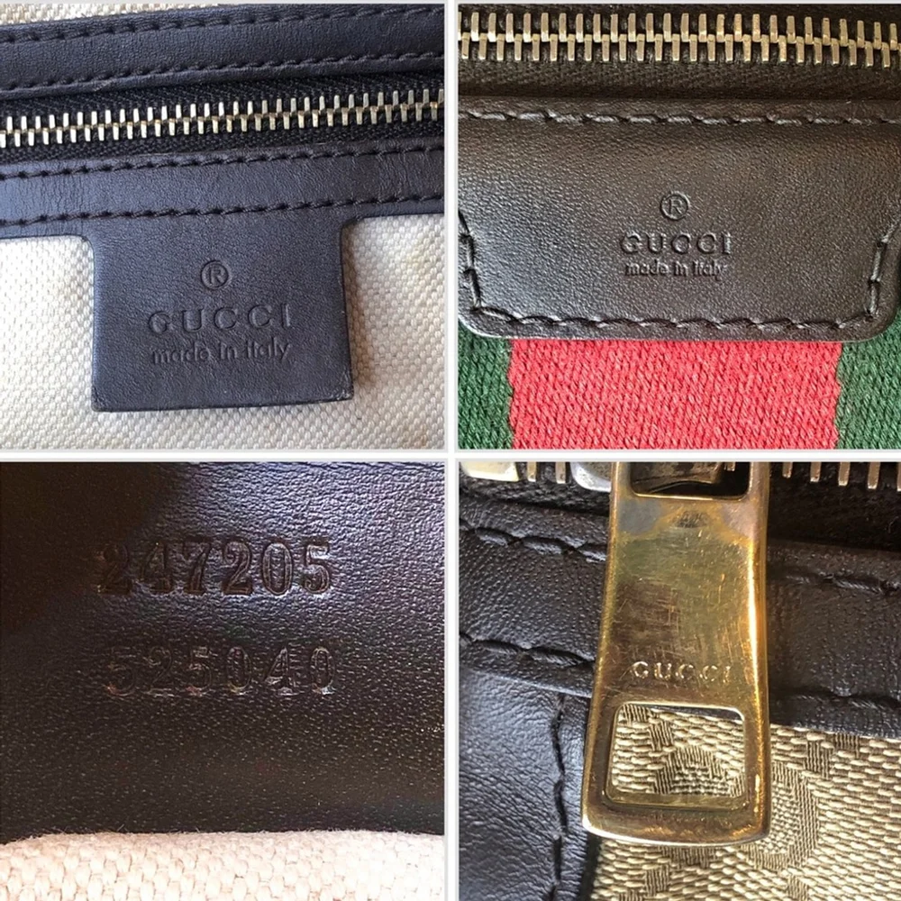 GUCCI GG Sherryline Boston Duffel Bag with Red and Green Stripe Removable Strap*